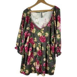 Honey Me Curvy Size 2X Tunic Sweater Knit Pullover Romantic Cabbage Roses Floral